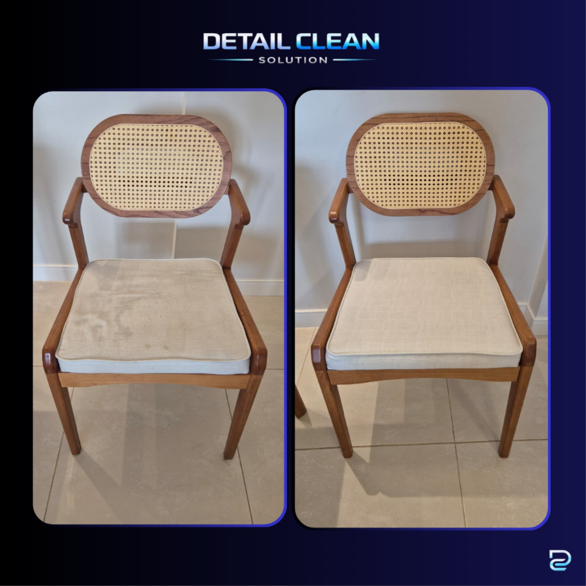 Higienização de Cadeira — Antes e Depois