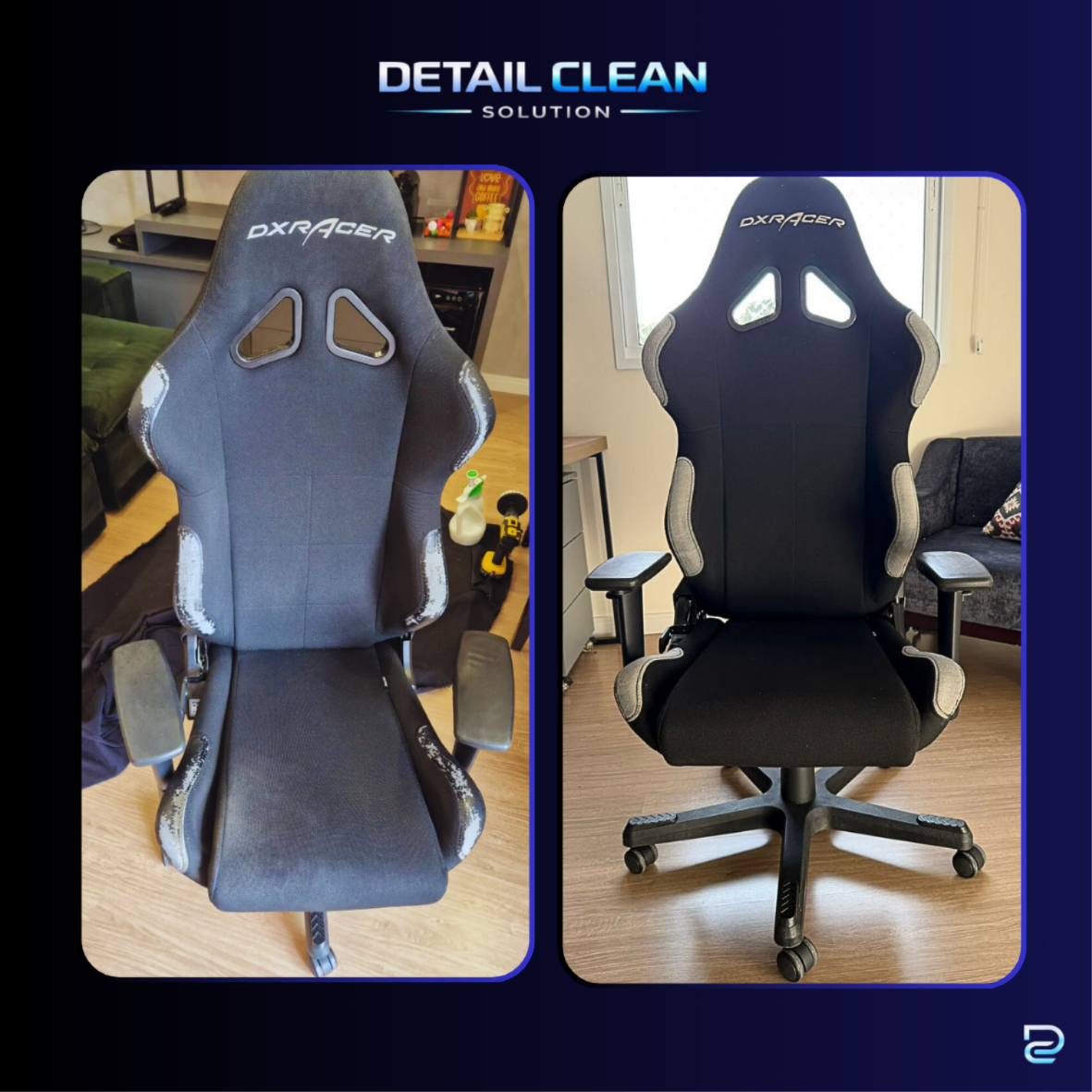 Higienização de Cadeira — Antes e Depois