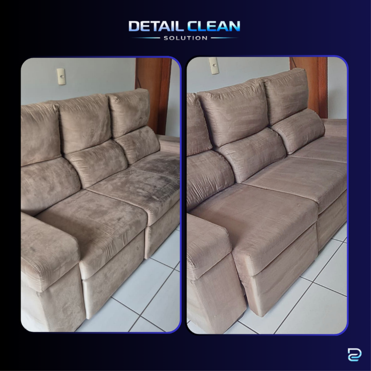 Higienização de Sofá — Antes e Depois