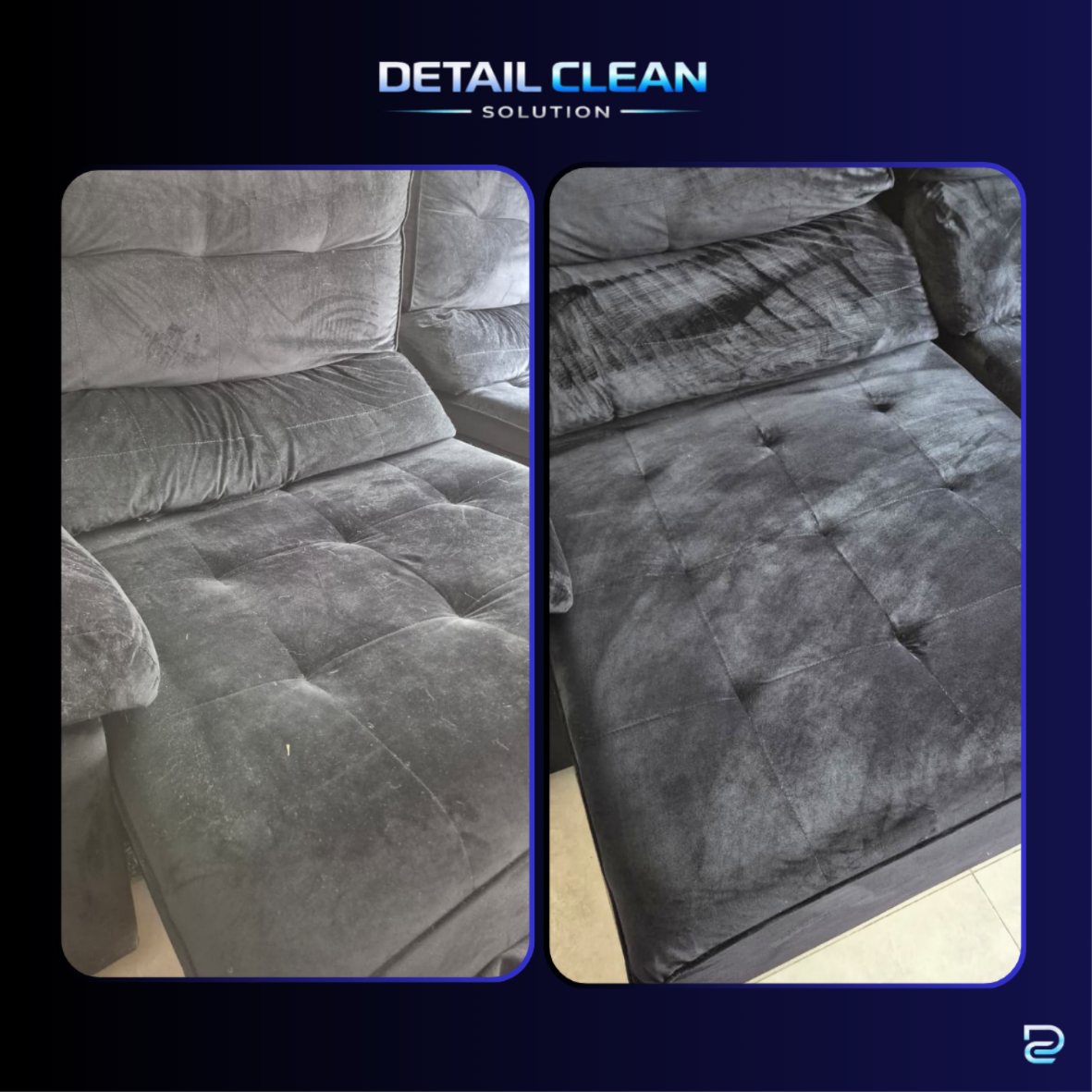 Higienização de Sofá — Antes e Depois