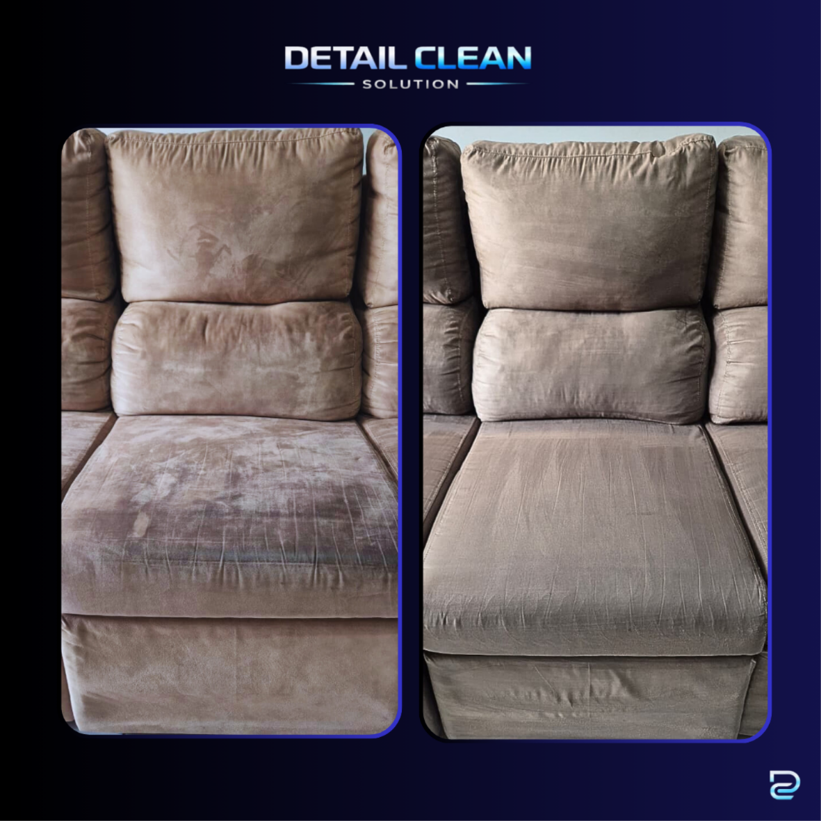 Higienização de Sofá — Antes e Depois